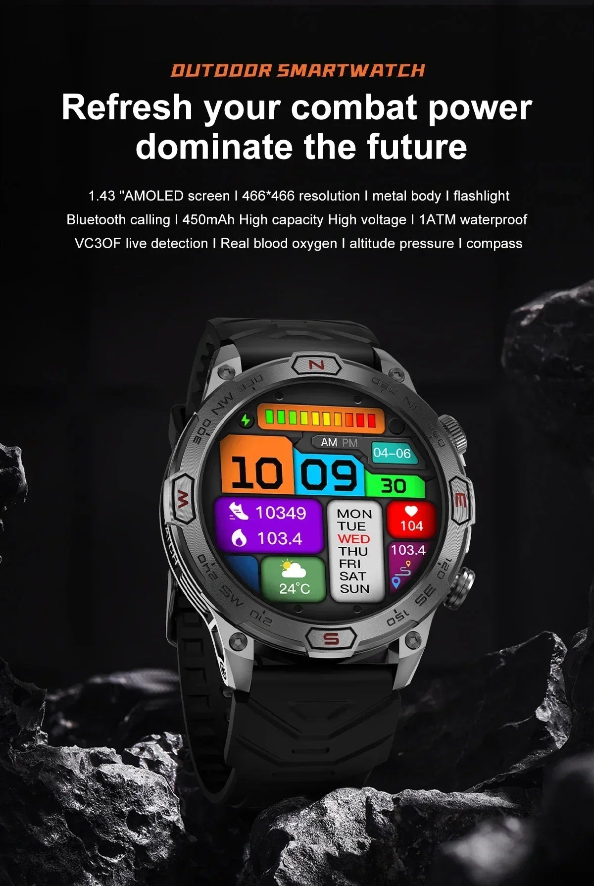 2024 New Rugged Military GPS Men Smart Watch AMOLED HD Screen Heart Rate Bluetooth Call Waterproof Outdoor SmartWatch For Xiaomi