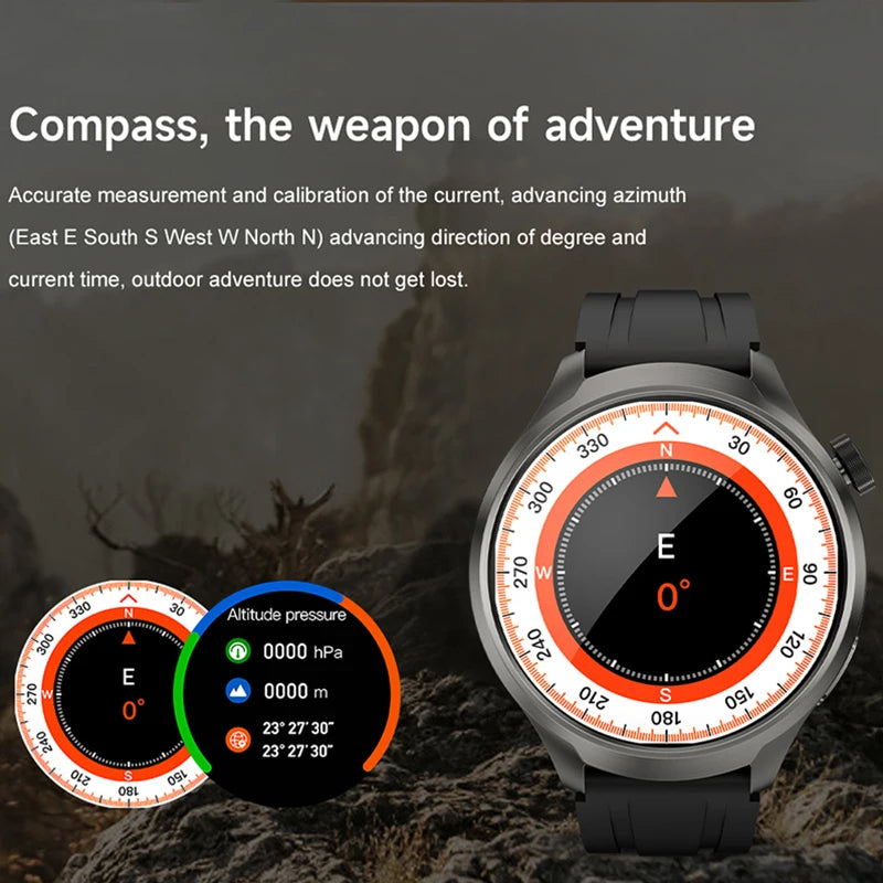 Compass Smart Watch 4 Men GT4 Pro AMOLED HD Screen Bluetooth Call GPS NFC Heart rate Blood Sugar SmartWatch 2024 New For Huawei