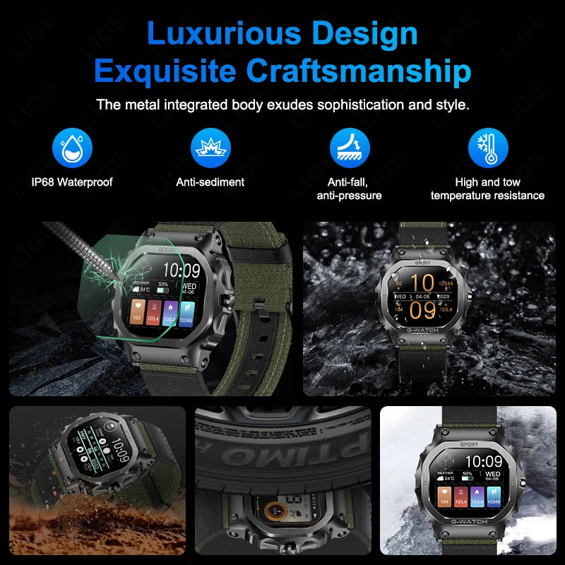 LIGE New Smart Watch Men 1.57-inch Anti-fall Waterproof Bluetooth Call Men Bracelet Health Monitor Music Control Smartwatch 2024