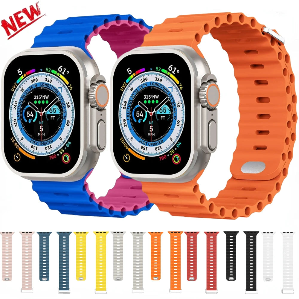 Ocean Silicone Strap For Apple Watch Band Ultra 49mm 45mm 41mm 44mm 40mm 42mm 38 mm 45 mm Wristband iWatch Series 9 8 7 SE 3 5 6