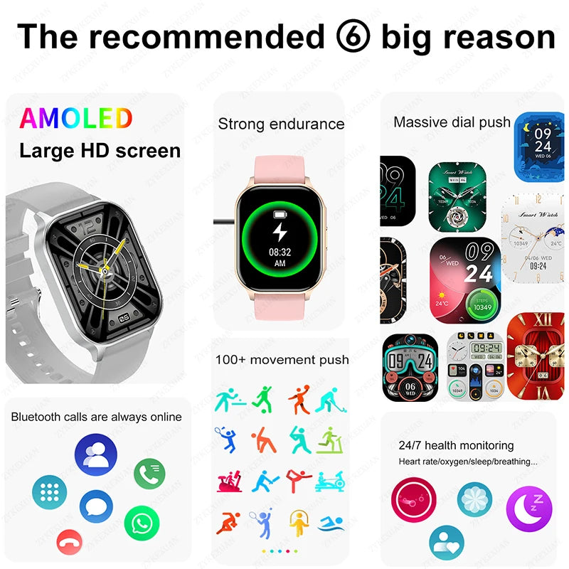 For Xiaomi 2024 New Women's Smart Watch Multi-function Sports Health Watches Blood Sugar Bluetooth Call NFC Smartwatch Men+Box