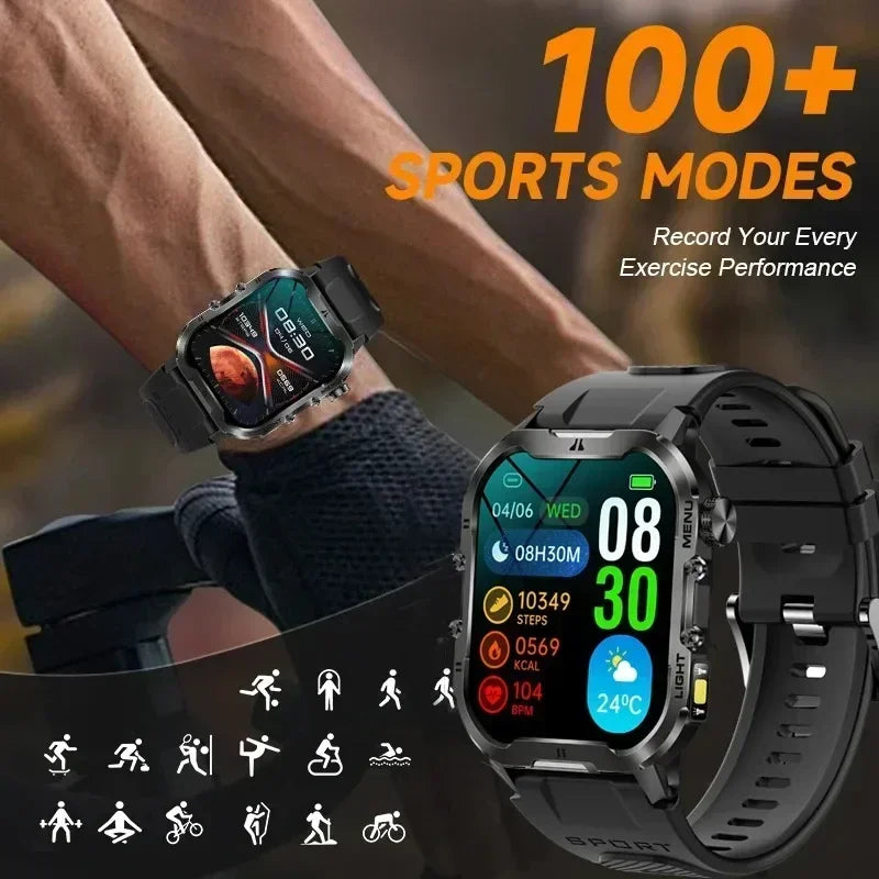 Military Smart Watch Men 2024 Flashlight Compass Waterproof GPS Sport Tracker Bluetooth Call Smartwatch mujer For Xiaomi Huawei