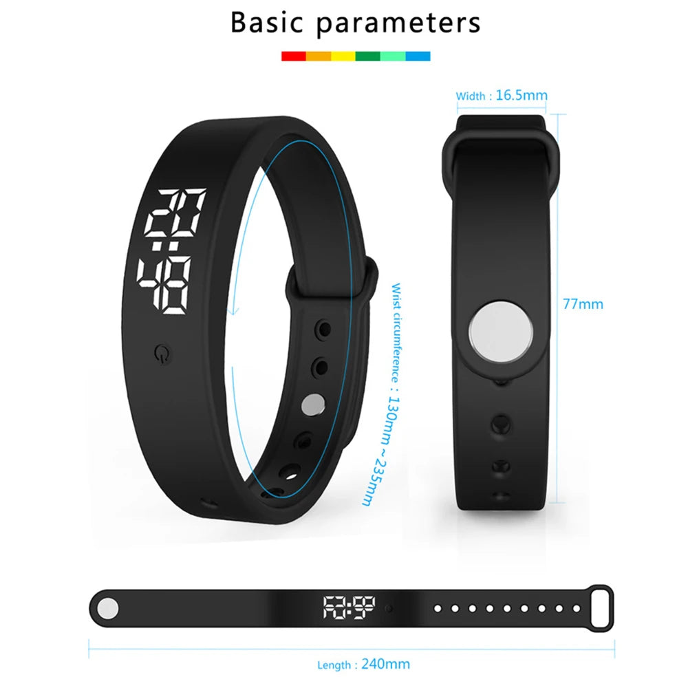 LED Digital Smart Bracelet Monitor Thermometer Vibration Alarm Wristband Smart Bracelet Waterproof Smartband for Student