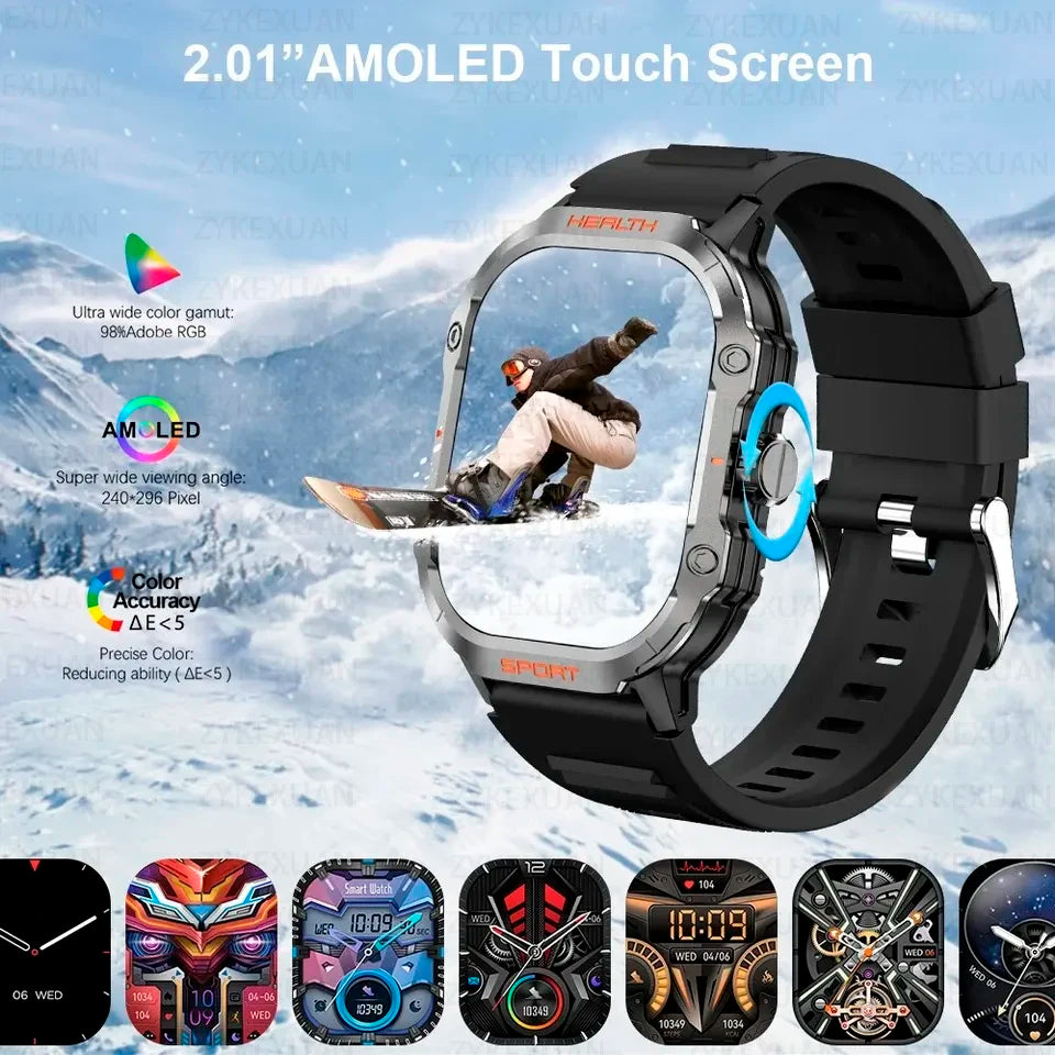 Rugged Military NFC Smart Watch Men AMOLED HD Screen Heart Rate Bluetooth Call Waterproof Outdoor SmartWatch 2024 New For Xiaomi