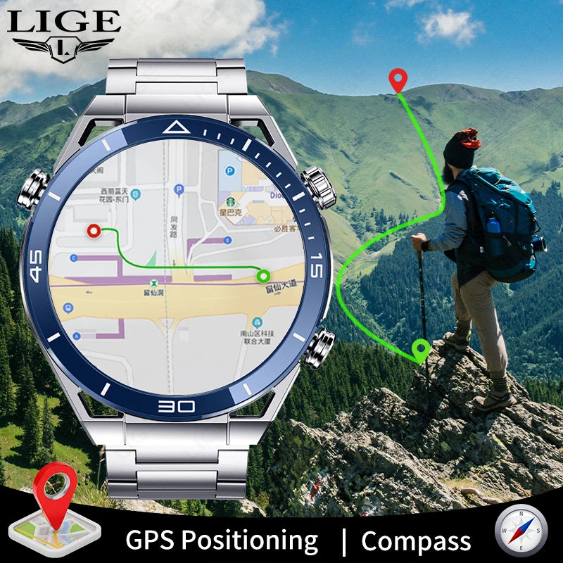 LIGE 2024 Smart Watch Men 1.5" Screen Bluetooth Call GPS Tracker Blood Oxygen Motion Fitness Watch Compass Smartwatch For Xiaomi