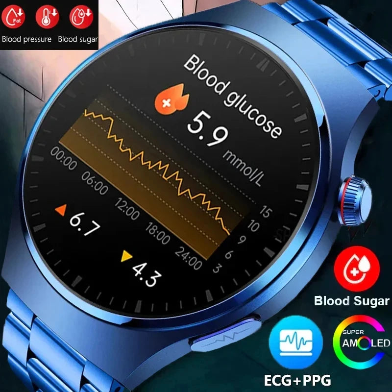 For Android ios Health Monitor Smart Watches Men Heart Rate ECG+PPG AMOLED 466*466 HD Screen Bluetooth Call SmartWatch 2024 New