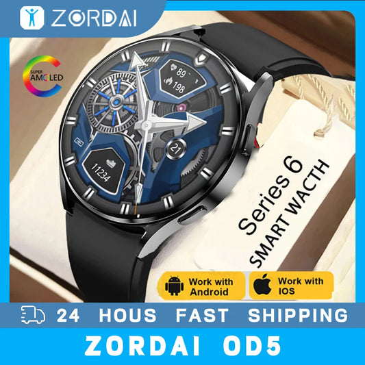 Zordai OD5 Galaxy Smartwatch 6 Men's GPS Track Full Touch Blood Pressure Bluetooth Call Smart Watch Men Women For iphone Samsung