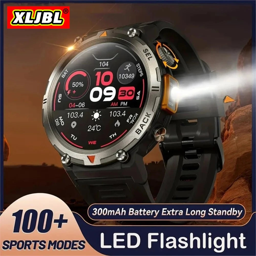 XLJBL 2024 Outdoor Smartwatch For Huawei Xiaomi GT4 Pro Watch Men Blood Pressure Health 100+Sports Bracelet With LED Flashlight