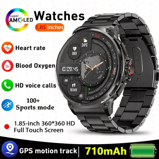 1.85 Inch HD Screen Smartwatch Men 710mAh Battery 100+Sport Mode Waterproof Bluetooth Call Smart Watch 2024 New For Android IOS