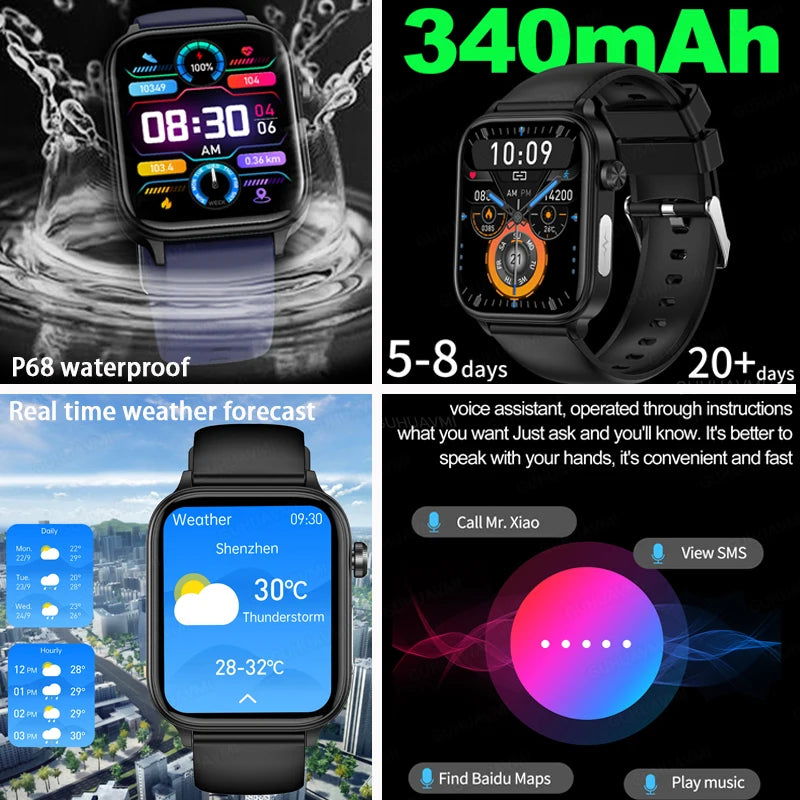 2024 New Medical Grade Smart Watch Men Women Blood Glucose Lipid and Uric Acid Bluetooth Call Sport Health smartwatch For Huawei