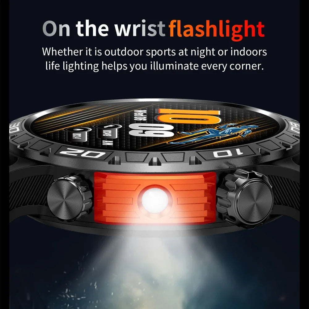 2024 Compass Watch HT22 1.46'' HD Display Smartwatch 100+ Sports Modes Flashlight Men Military Grade Toughness Smart Watch