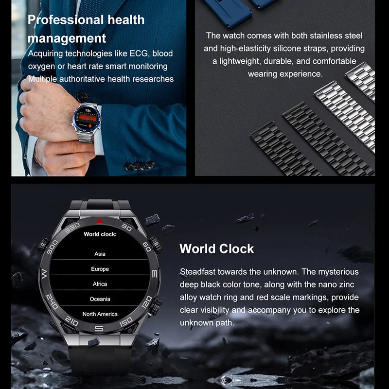 2024 New NFC Smart Watch Men GPS Track 454*454 HD AMOLED Screen Compass Heart Rate BT Call IP68 Waterproof SmartWatch For Ios