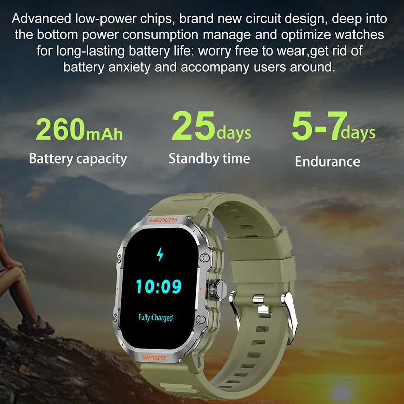 2024 New Men SmartWatch 100+ Sports Modes Bluetooth Call Smart Watch 2.01-inch AMOLED Display Waterproof Outdoor Military Watch