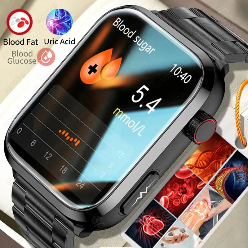 2024 New Blood Lipids Uric Acid Blood Glucose Smart Watch Men ECG+PPG Fitness Tracker Clock Heart Rate Bluetooth call Smartwatch