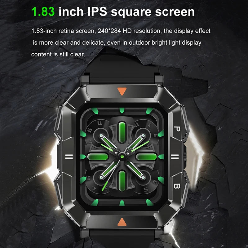 2024 New 100+ Sports Rugged Military Smart Watch Men 1.83'' AI Voice Bluetooth Call Smartwatch IP68 Waterproof Ftiness Watches