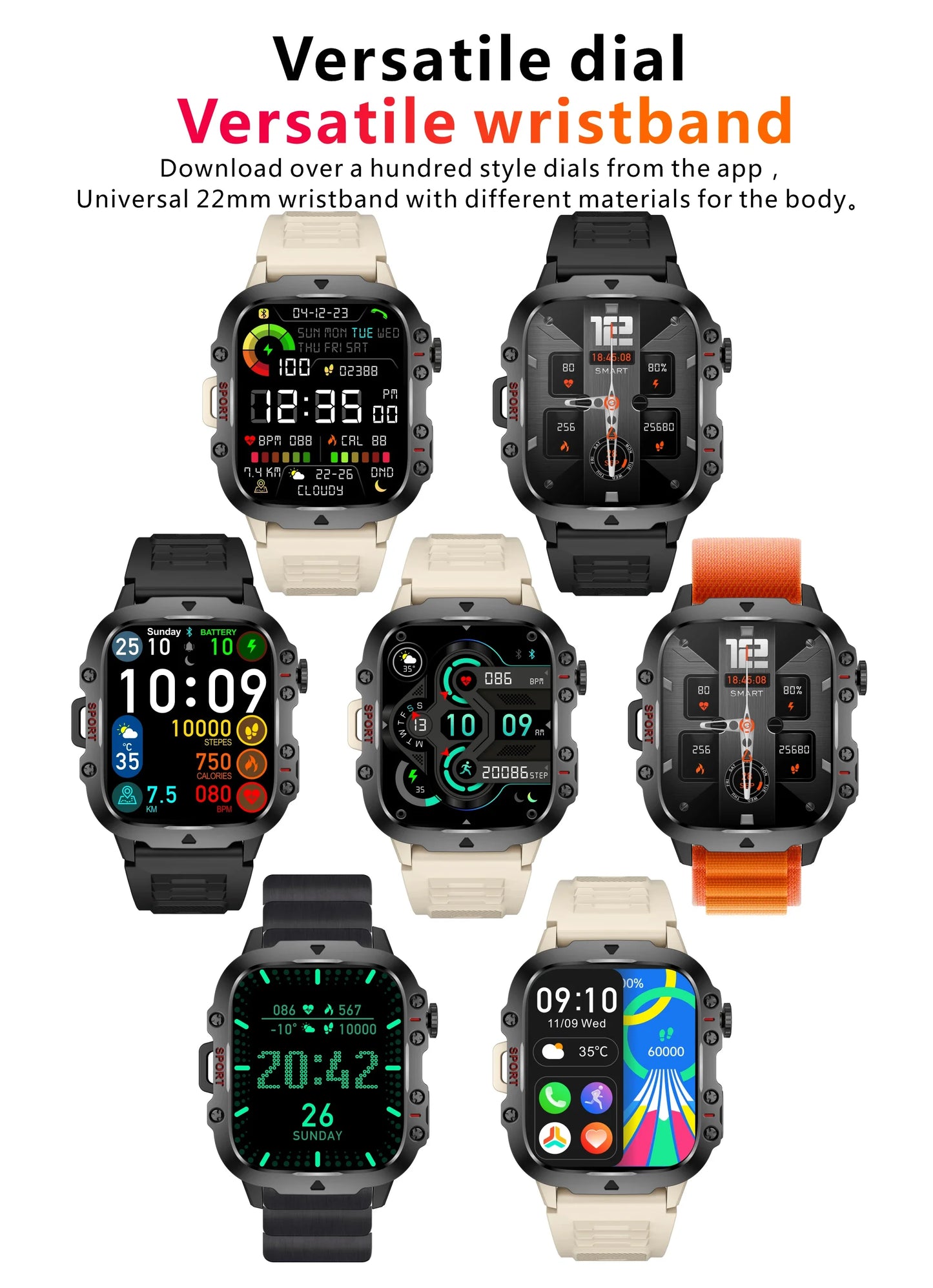 2024 Rugged Military Smart Watch Men For Android IOS Sport Ftiness Watches Waterproof 1.96'' AI Voice Bluetooth Call Smartwatch