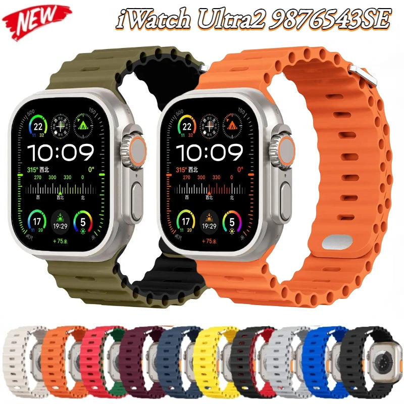 Ocean Strap for Apple Watch Ultra2 9 8 7 49mm 45mm 41mm Silicone Band Bracelet Wristband for 6 5 4 3 SE 44mm 40mm 42mm 38mm Belt