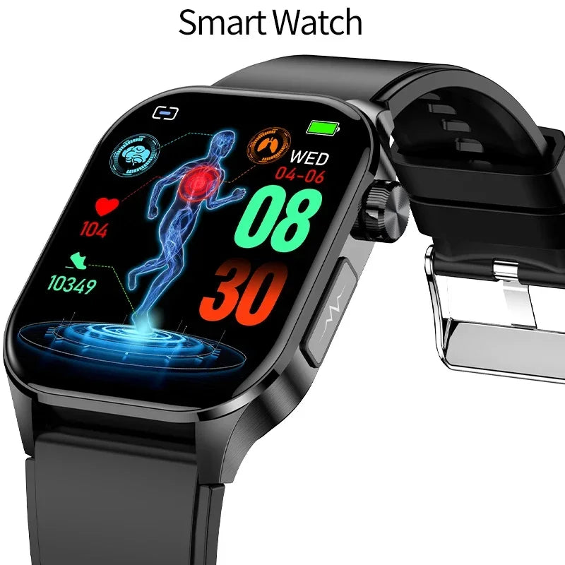 2024 New Smart Watch 2.04" AMOLED Clock ECG Uric Acid Blood Lipid Pressure Oxygen Wristwatch Men Women Bluetooth Call Smartwatch