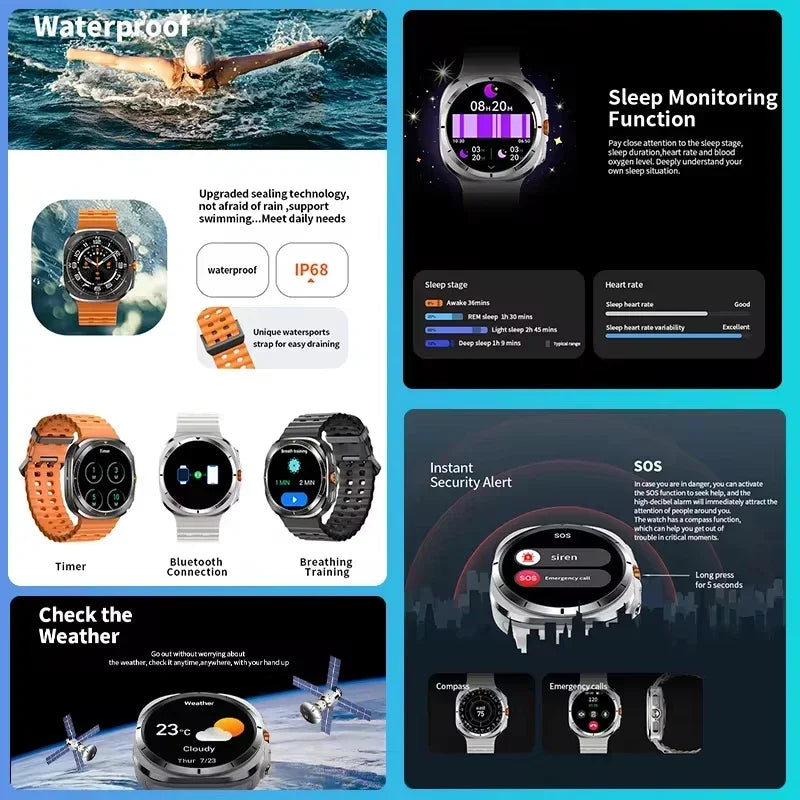 2024 New Original for Galaxy Watch 7 Ultra Men Activity Tracker AMOLED Screen Always Display Waterproof Blood Glucose smartwatch