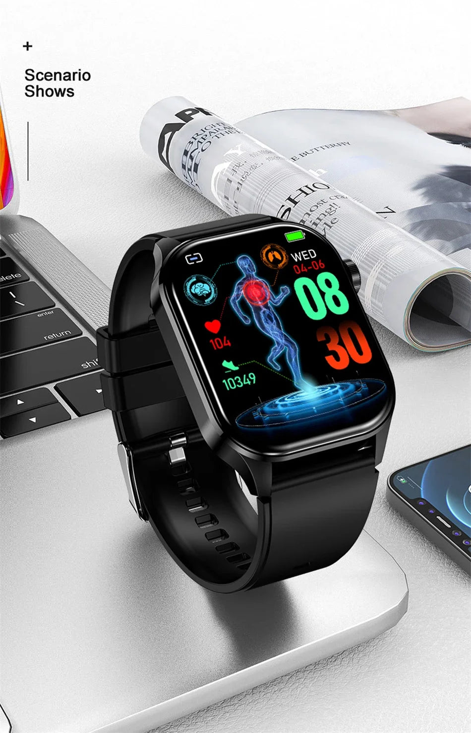 2024 New Blood Lipids Uric Acid Blood Glucose Smart Watch ECG+PPG+HRV Body Composition BMI Body Fat Measurement Smartwatch Men