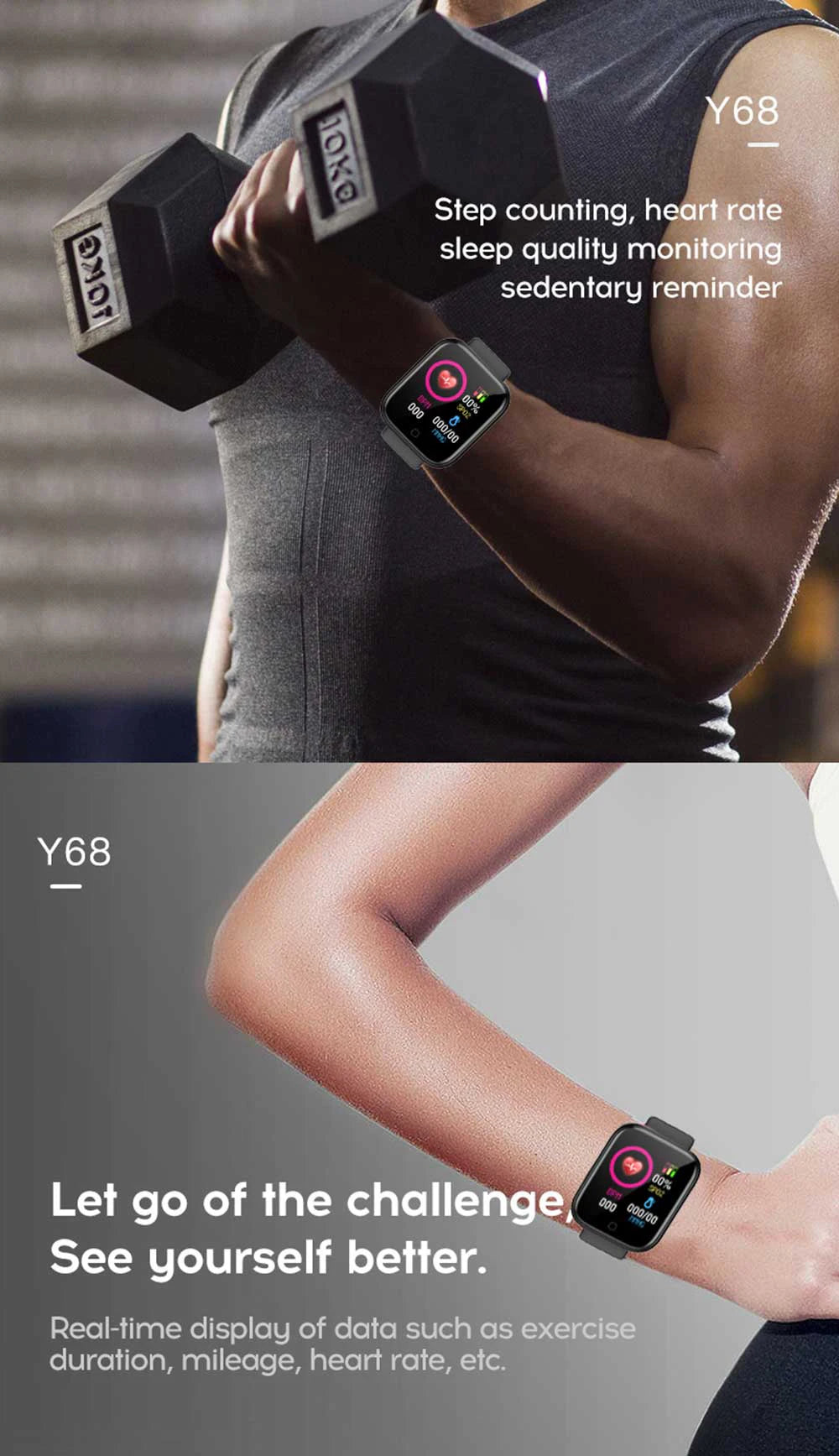 Y68 Smartwatch Fitness Bracelet Heart Rate Monitoring Reminder Step Counting Information Push Sleep Analysis D20 Sport Smartband