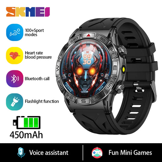 SKMEI 2024 Men Flashlight Smart Watch Compass Sport Waterproof Smartwatch Bluetooth Call Smartwatches 450mAh Battery Wristwatch