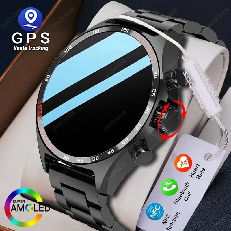 NFC Smart Watch Men AMOLED HD Screen Sport Watches Women Bluetooth Call GPS Tracker Compass IP68 Waterproof Smartwatch 2024 New