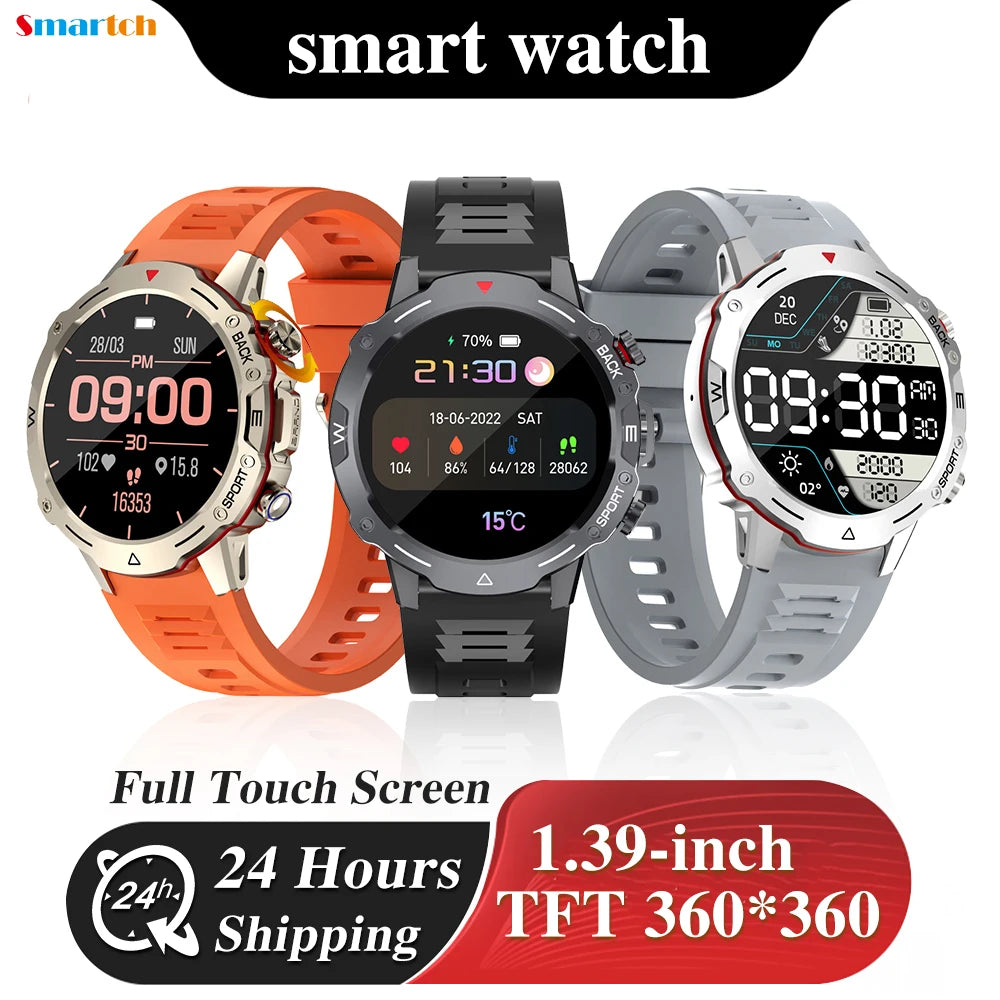 1.39" Outdoors Sports Fitness Men Smart Watch Blue Tooth Call Heart Rate Blood Oxygen Waterproof Watches Music 2024 Smartwatch