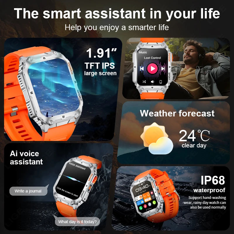 LIGE Smart Watch 2024 Men SOS Multiple Sport Watches Blood Oxygen Pressure Emotion Monitoring Watch Men Smartwatch For Xiaomi