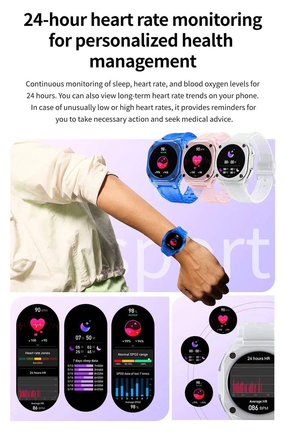 2024 New Smart Watch Women Men HD AMOLED Screen IP68 Waterproof Sport Smartwatch Outdoors Compass Heart Rate Monitor Watch Smart