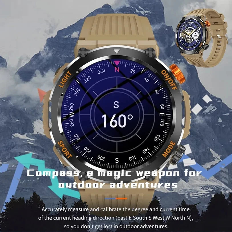 2024 New Men's Smartwatch Compass Outdoor Sports Emergency Light IP67 Waterproof Bluetooth Call Full Touch Screen Smartwatch Men