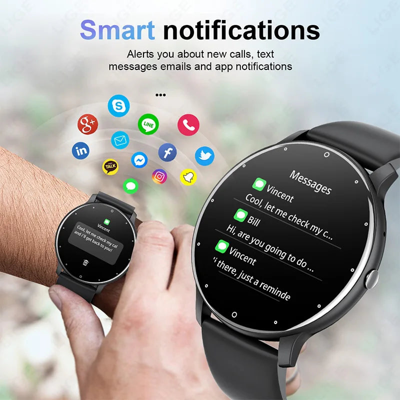 LIGE 2024 New Smart Watch Men Full Touch Screen Sport Fitness Watch IP67 Waterproof Bluetooth For Android IOS Smartwatch Men