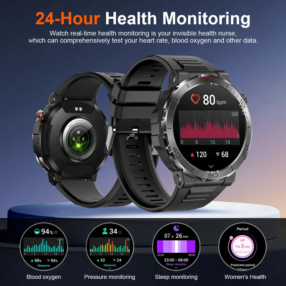 LIGE Men Smart Watch Compass Military IP68 Waterproof Watches Bluetooth Call Health Monitoring Outdoor Sport Smartwatch 2024 New