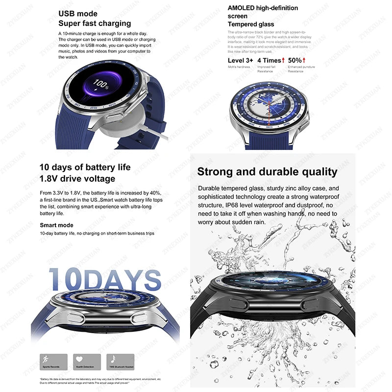 For OPPO Watch X  32GB Smartwatch Waterproof Men Smart Watch Bluetooth Call Connect Headphones TWS Music 3D UI Mode Video 2024