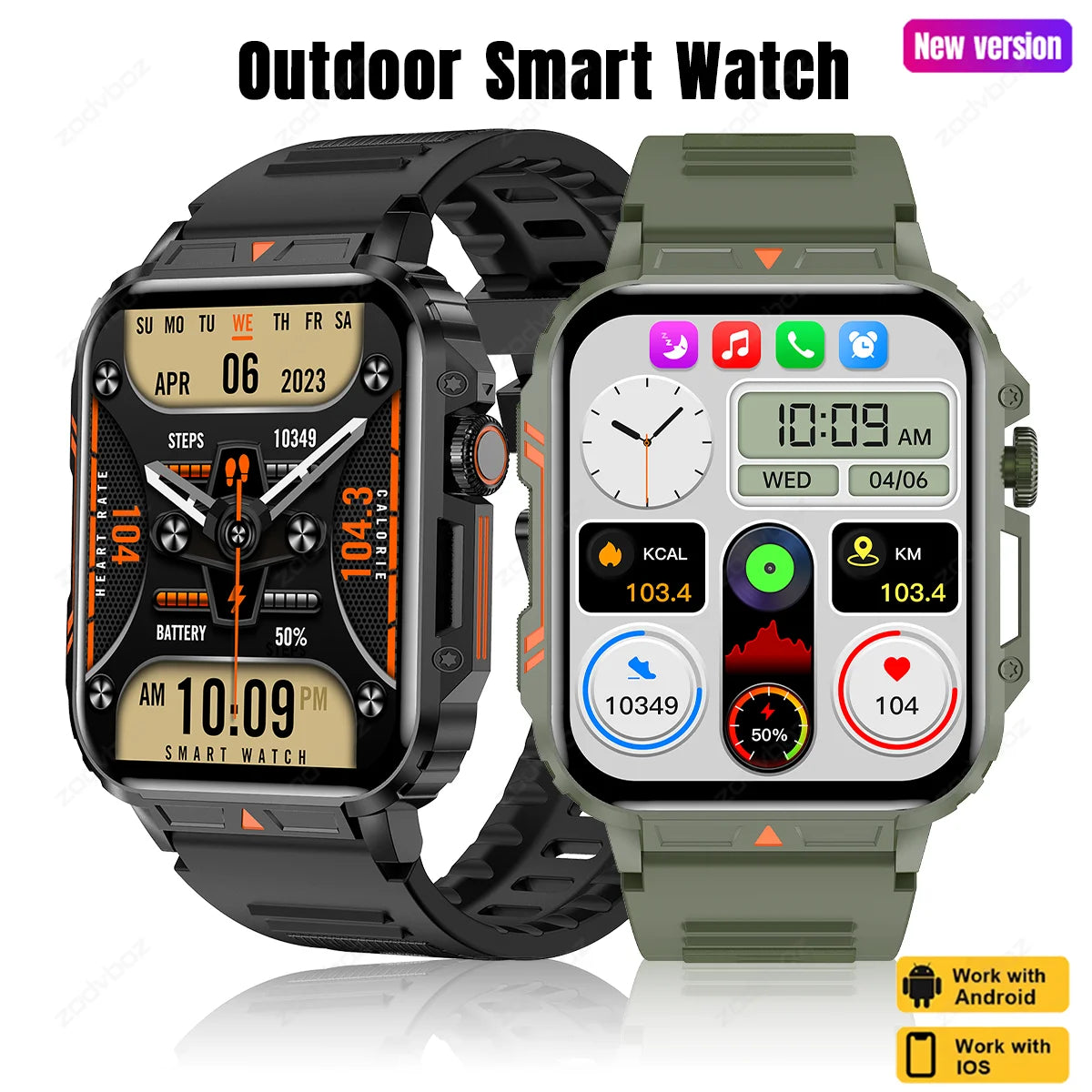 2024 New 1.95 '' Outdoor Military Smart Watch Men Bluetooth Call Smartwatch For Xiaomi Android IOS IP68 Waterproof Women Watches