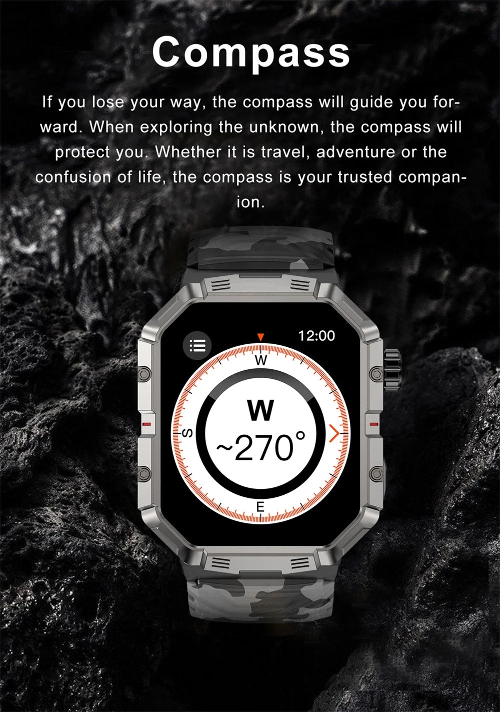 New Outdoors Sports Men 2.02" Blue Tooth Call Smart Watch Heart Rate IP68 Waterproof Watches Compass Music 2024 Games Smartwatch