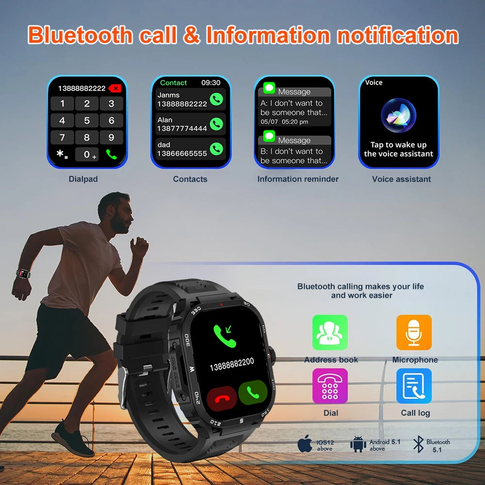 2024 New Outdoor Sports Fitness Tracker For Men Heart Rate Health SmartWatche Compass Bluetooth Call Music Waterproof For HUAWEI