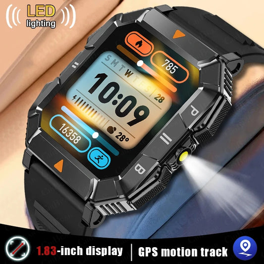 New Rugged Military Smart Watch Men 1.83 Inch Display GPS Sports Track Fitness Watch Heart Rate Bluetooth Call Smartwatch 2024