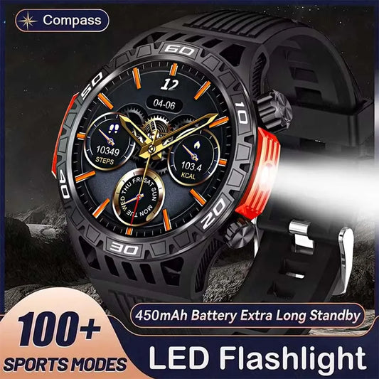 2024 New Men Compass Smart Watch Outdoor flashlight Sports IP68 Waterproof 450mah large battery Bluetooth Call Sport Smart Watch