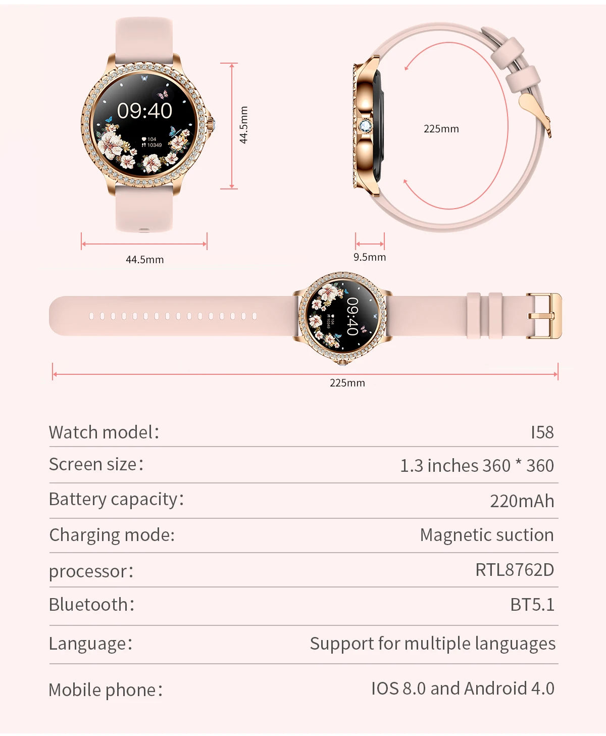 Fashion Luxury Gold Women Smart Watch Heart rate Blood Oxygen Sleep Monitoring Diamond Bracelet Bluetooth Call Smartwatch Ladies