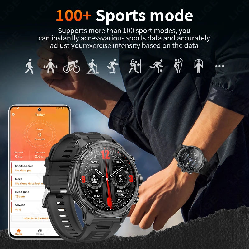 LIGE 2024 Smart watch men 710mAh Battery sports Fitness Man Watch Bluetooth Call Blood Oxygen Monitor Men smartwatch For Huawei