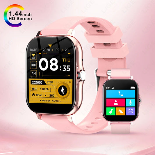 LIGE Fashion Smart Watch 2024 Women 1.44” HD Screen Custom Dial Lady Health Monitor Watch Bluetooth Call Sports Smartwatches+Box