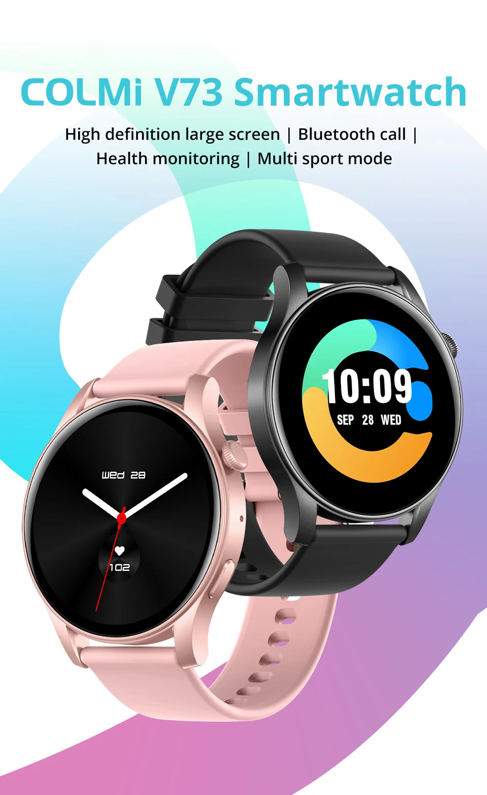 [2024 New] COLMI V73 Smartwatch AMOLED Display Bluetooth Calls Health Fitness Tracking Smart Watch for Men Women