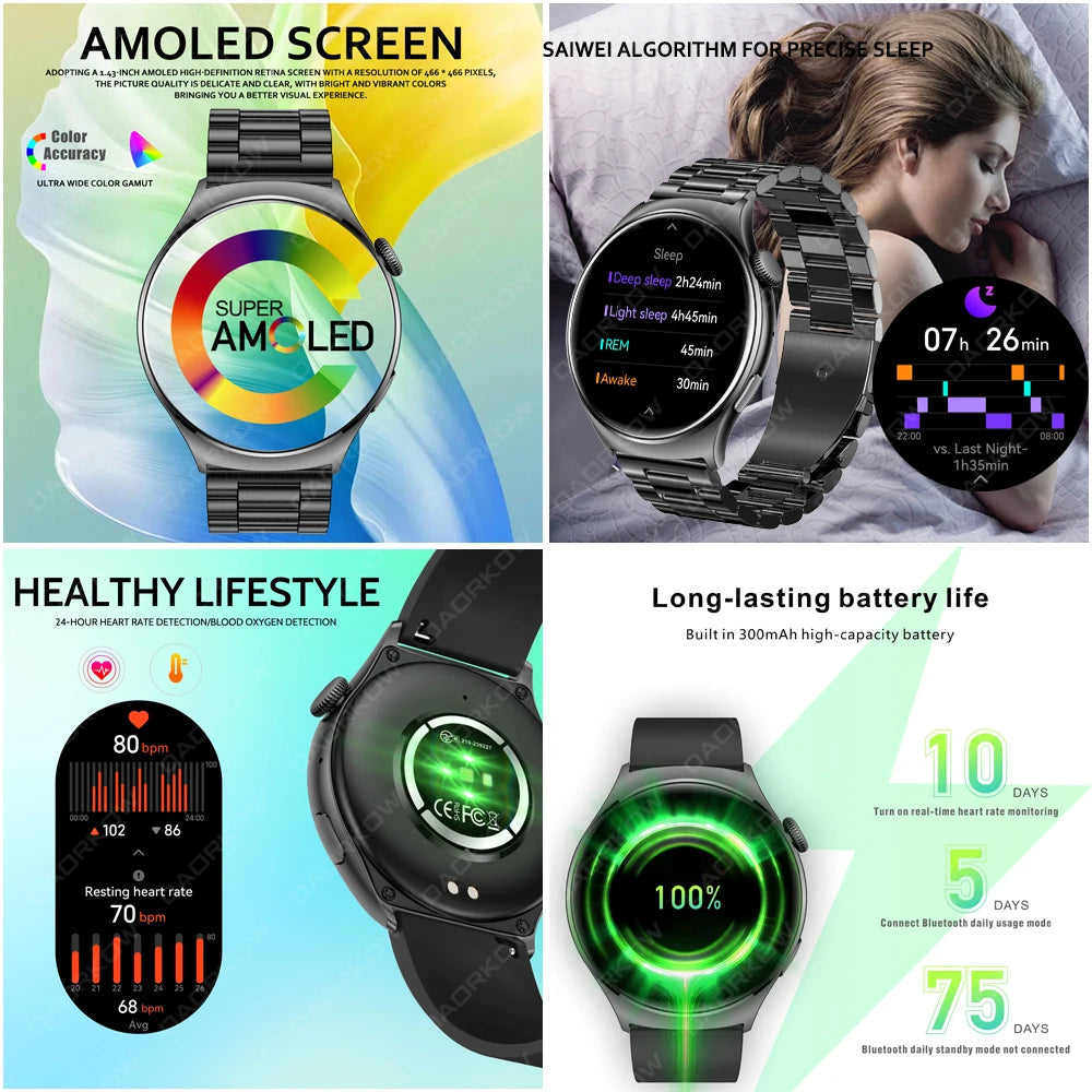 2024 New Fashion Bluetooth Call Smart Watch Women Voice Assistant Custom Dial Watch Health Monitor Sports Fitness Smartwatch Men