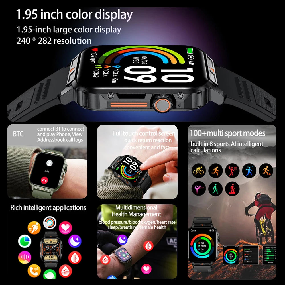 2024 New Men's Smart Watch 1.95 inch Colour Display Sports Fitness Health Monitoring Watches Bluetooth Call Smartwatch for Men