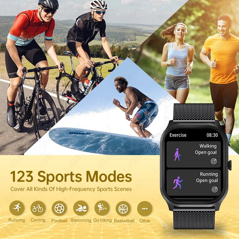 LIGE 2024 Men Women Smart Watch Bluetooth Call Smartwatch Fitness Tracker Sport Wrist Watches 2.01'' HD Screen Smart Bracelet