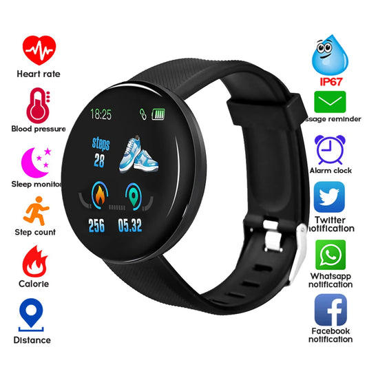 D18 Round Bluetooth Smart Watch Men Women Blood Pressure Heart Rate Monitor Waterproof Sport Fitness Tracker Smartwatch 2024