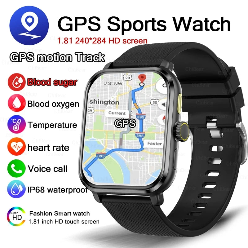 2024 New For Huawei Xiaomi AMOLED Smart Watch Men Blood Sugar Bluetooth Call GPS Sport Tracker IP68 Waterproof Women Smartwatch