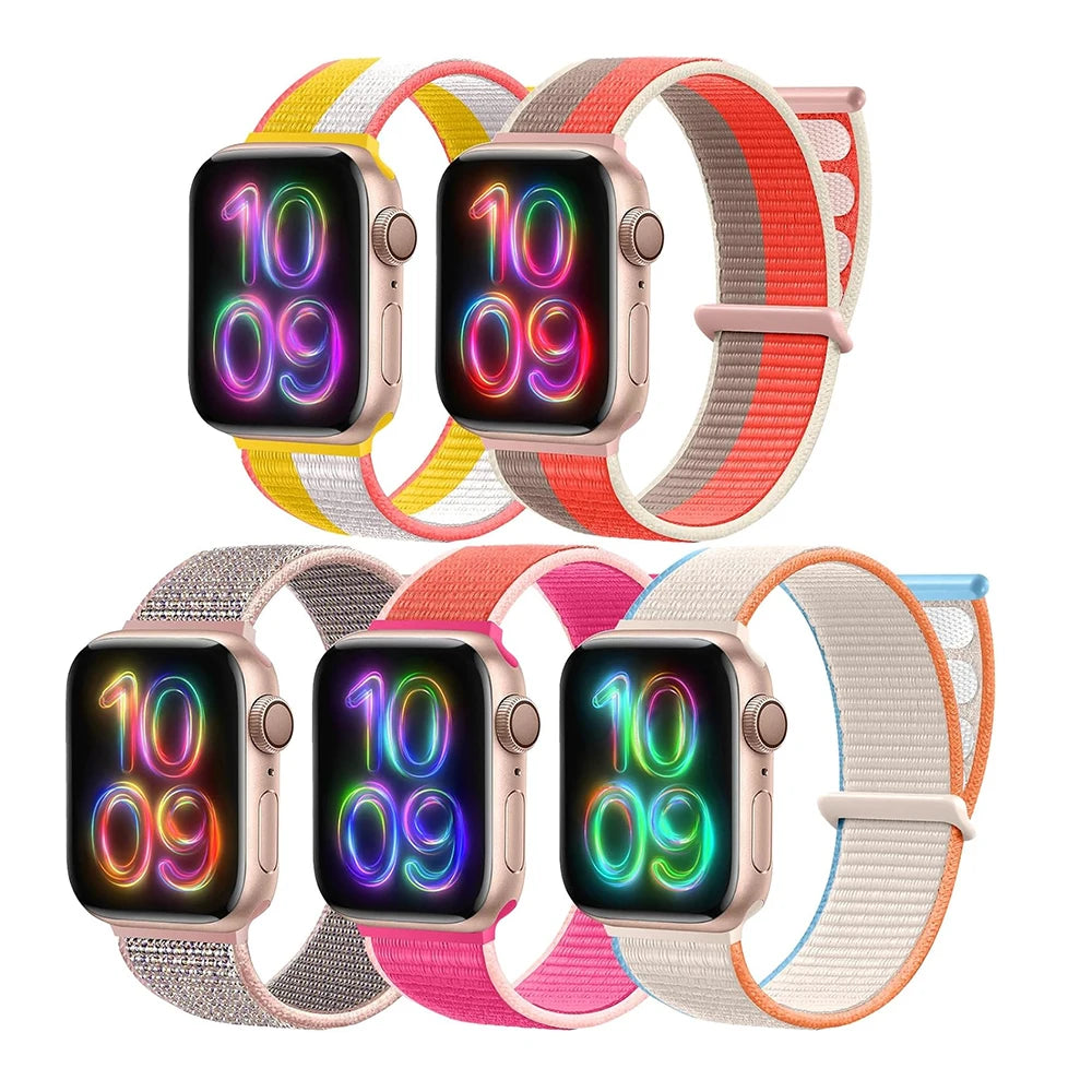 Nylon Strap For Apple Watch Band Ultra 2 49mm 45mm 41mm 44mm 42mm 38mm Adjustable Elastic Bracelet For iWatch Series 9 8 7 6 5 4