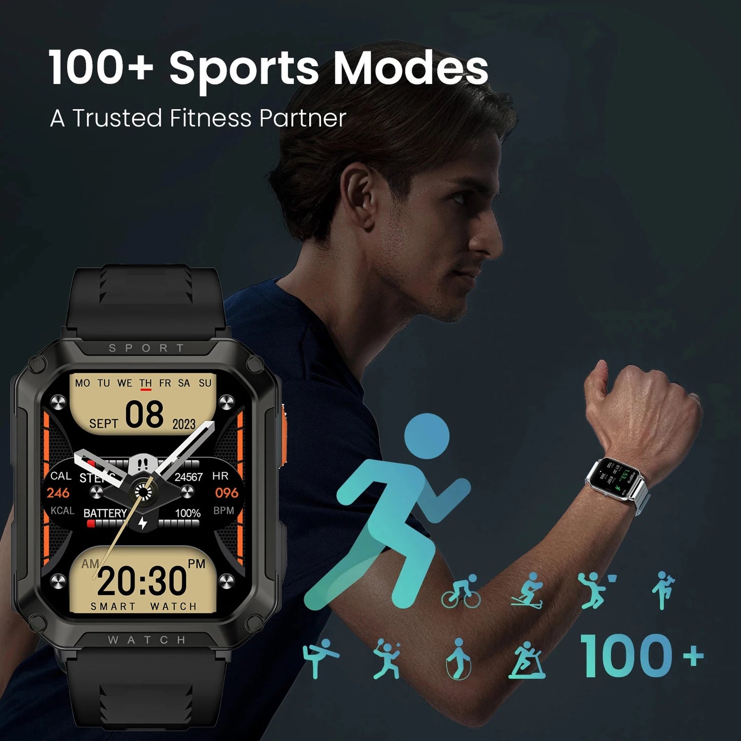 Men Smart Watch For Android IOS Fitness Watches IP67 Waterproof Military Healthy Monitor AI Voice Bluetooth Call Smartwatch 2024